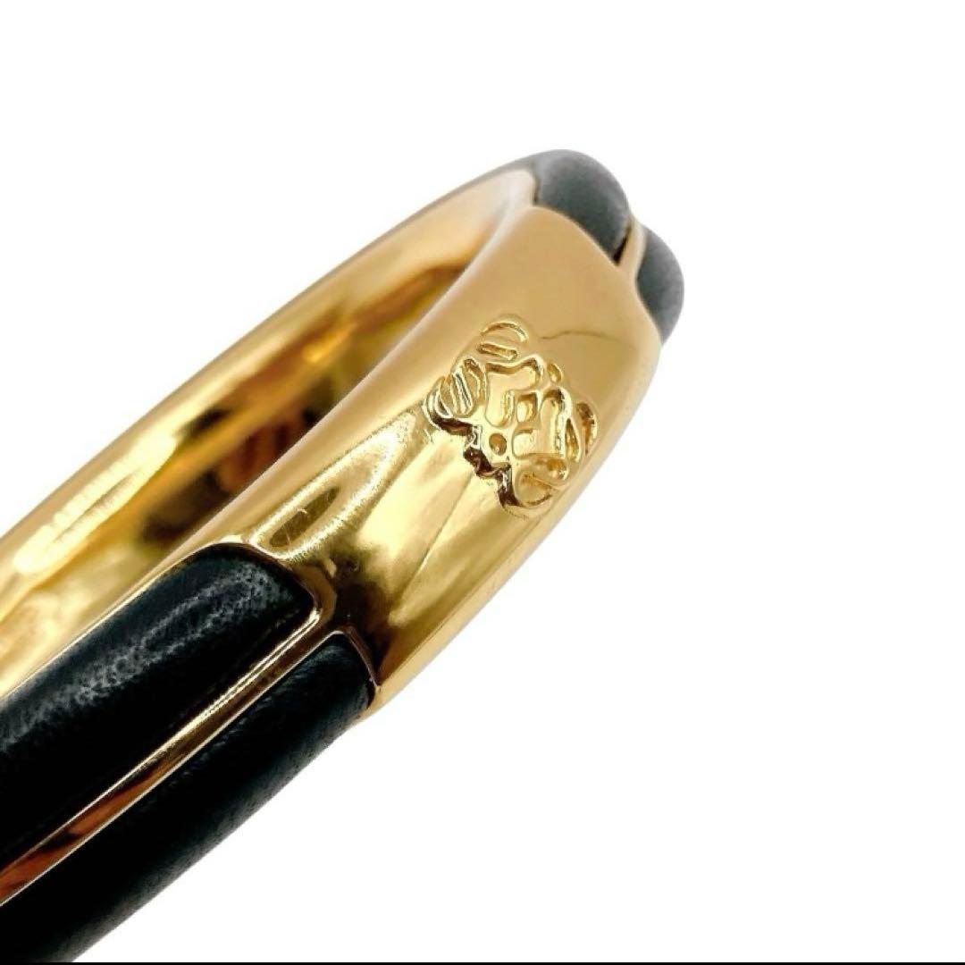 美品✨LOEWE ロエベ　バングル　アナグラム　ゴールド　ブラック　レザー　FS