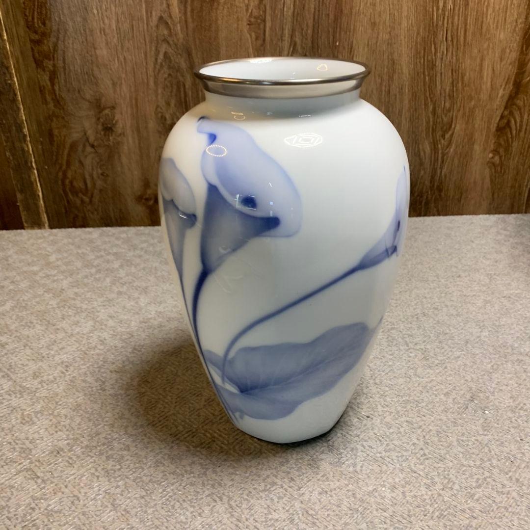 H792\" 大倉陶園 66A/8132 ブルーカラー 28㎝ 花生