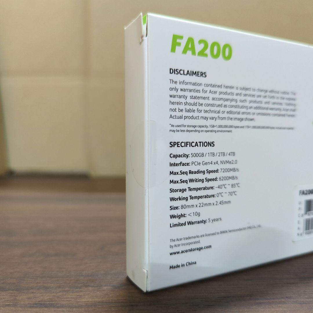 AcerM.2SSD4TBFA200 NVMe1.4 2280PCIe新品