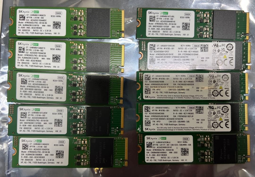 中古 M.2 NVMe SSD 256GB 10枚セット