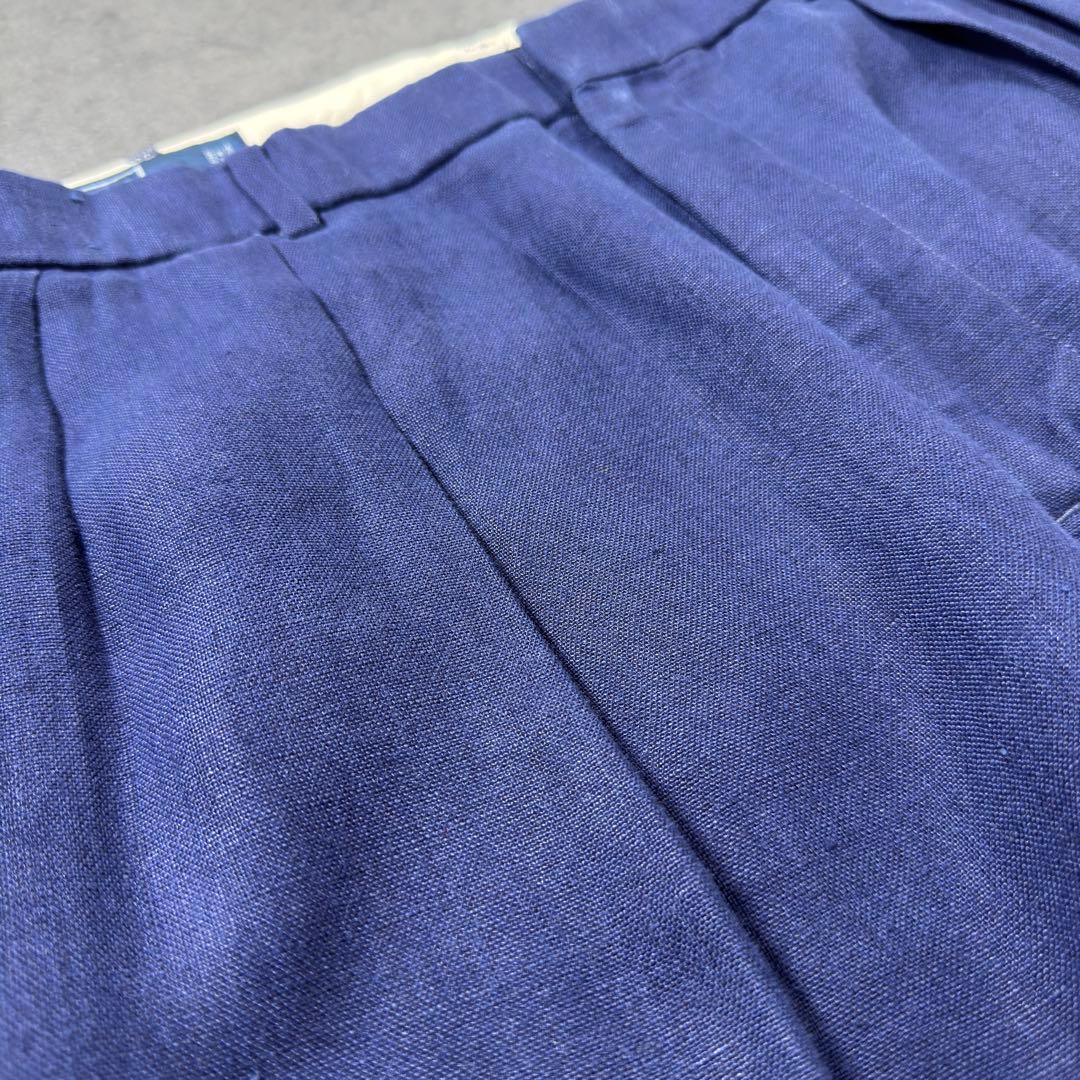 RalphLauren LINEN 2タックスラックス ネイビーW36L30古着