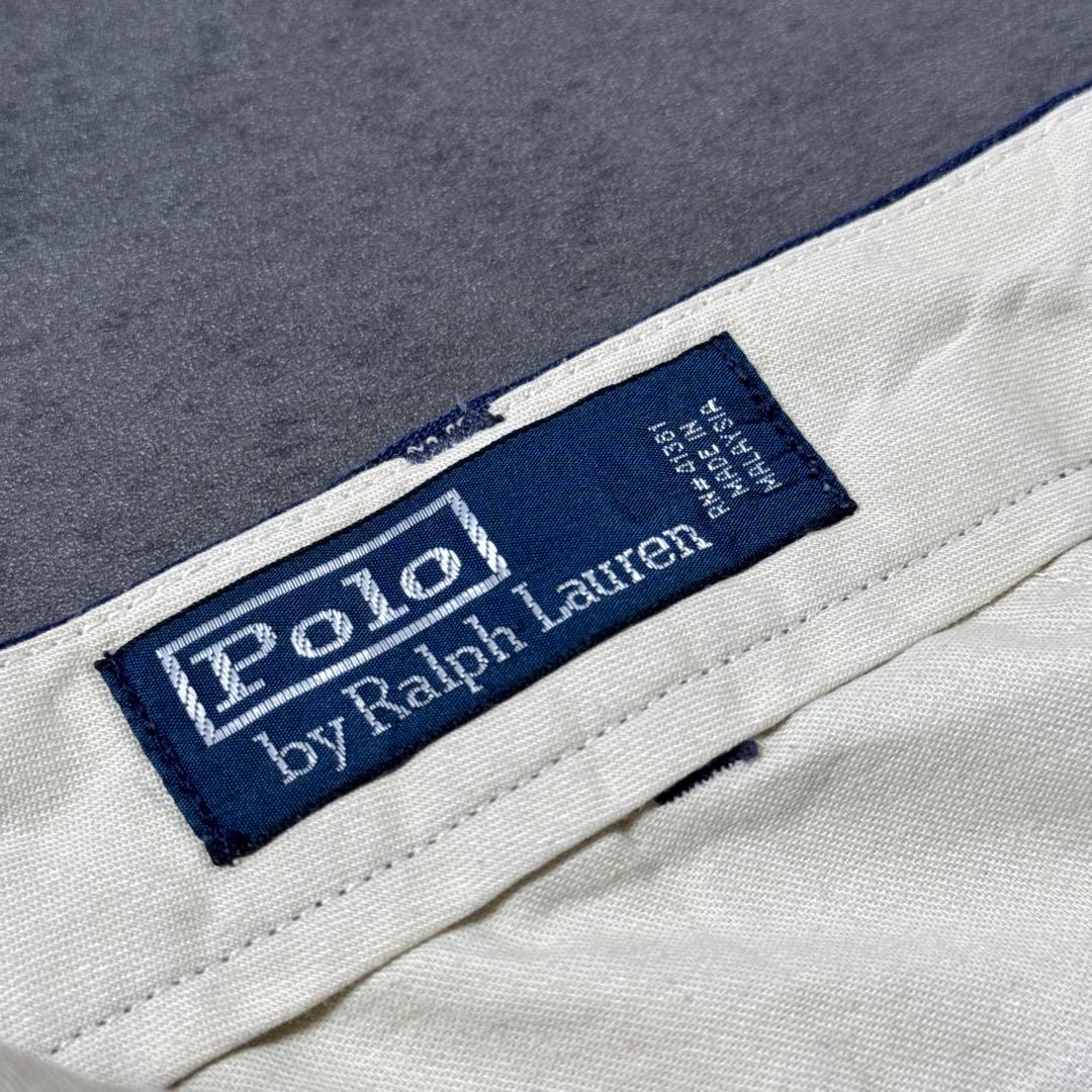 RalphLauren LINEN 2タックスラックス ネイビーW36L30古着