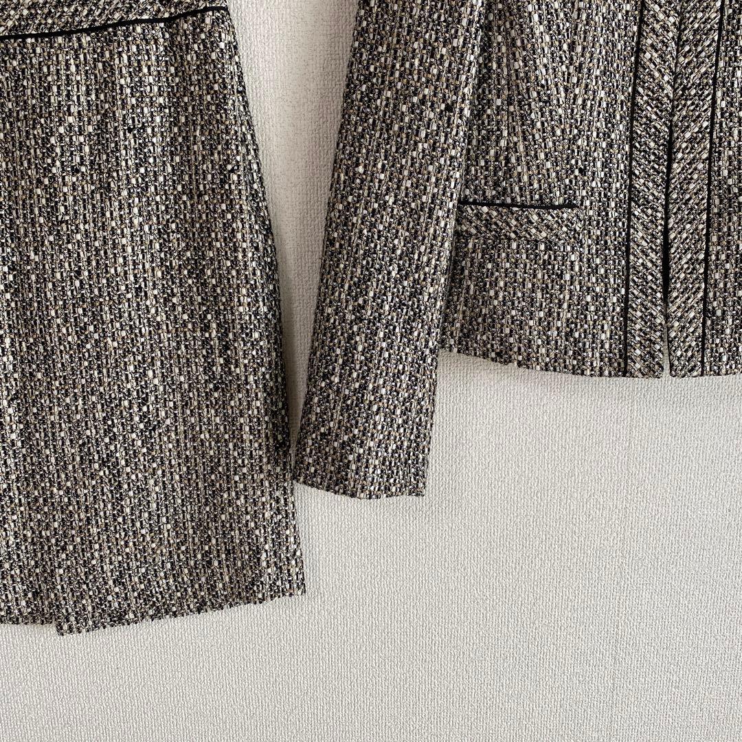 インディヴィ ツイード 秋冬 ノーカラー スーツ 38 W66 DMW