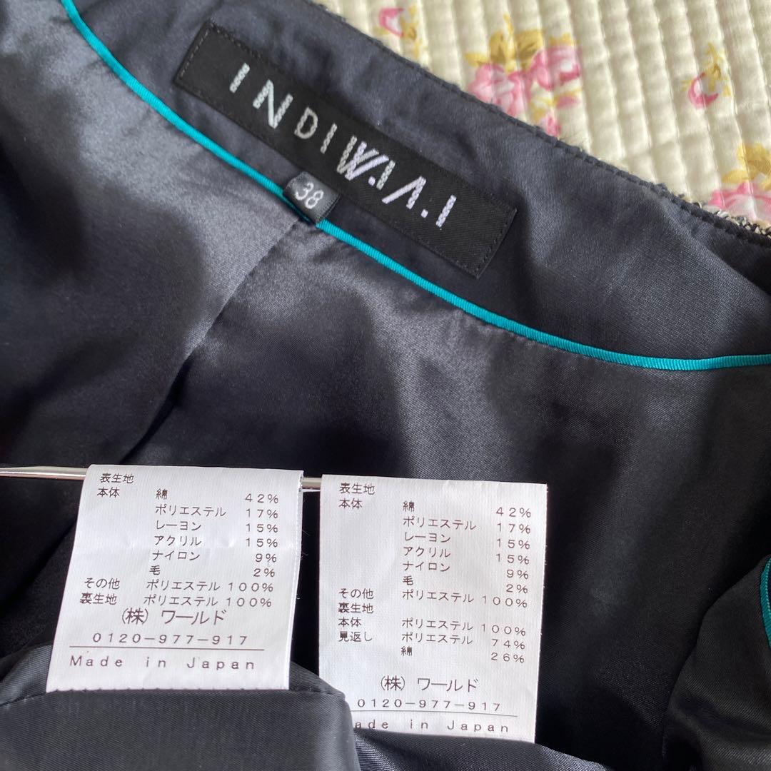 インディヴィ ツイード 秋冬 ノーカラー スーツ 38 W66 DMW