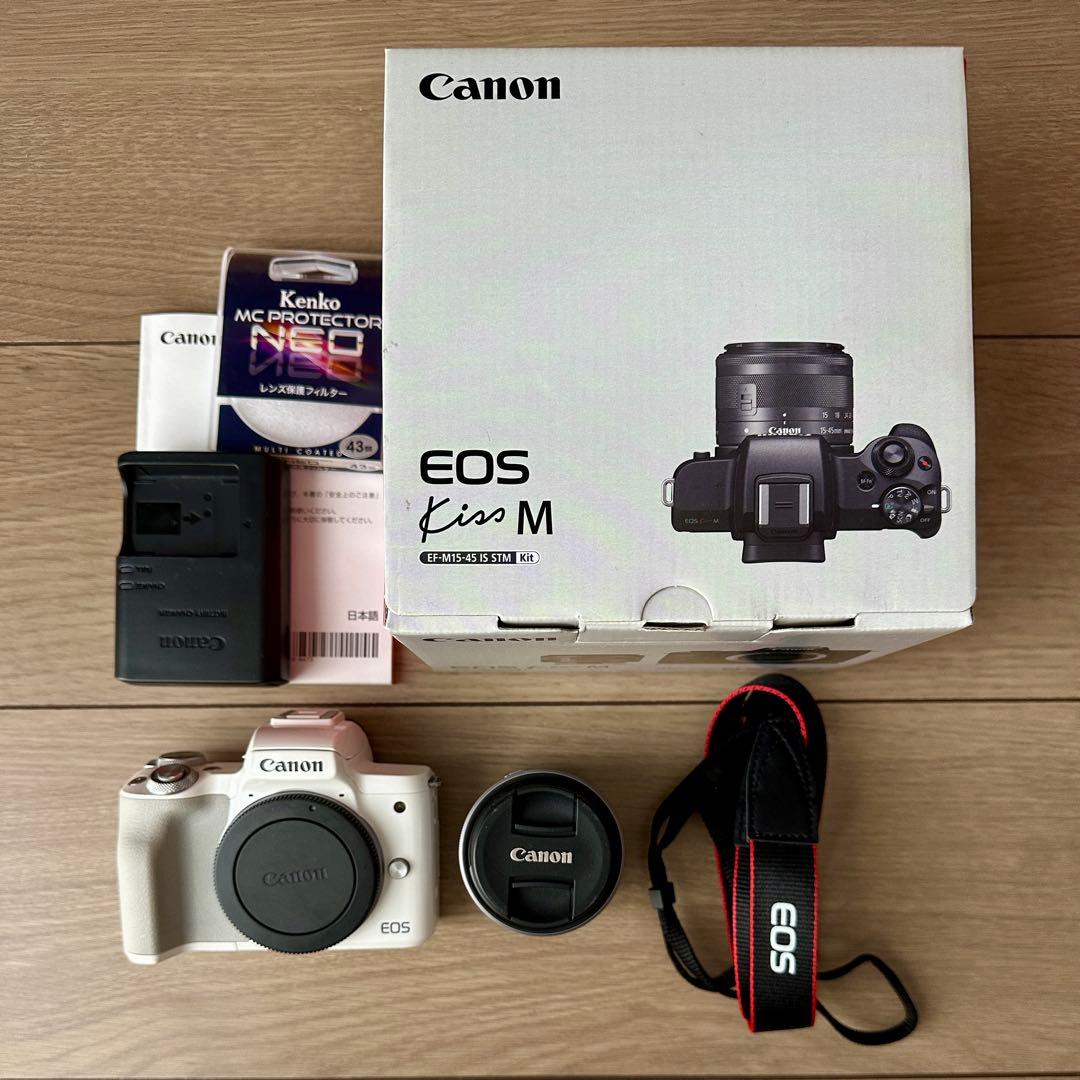 【美品】キヤノン EOS Kiss M レンズキット ホワイト(箱付き)