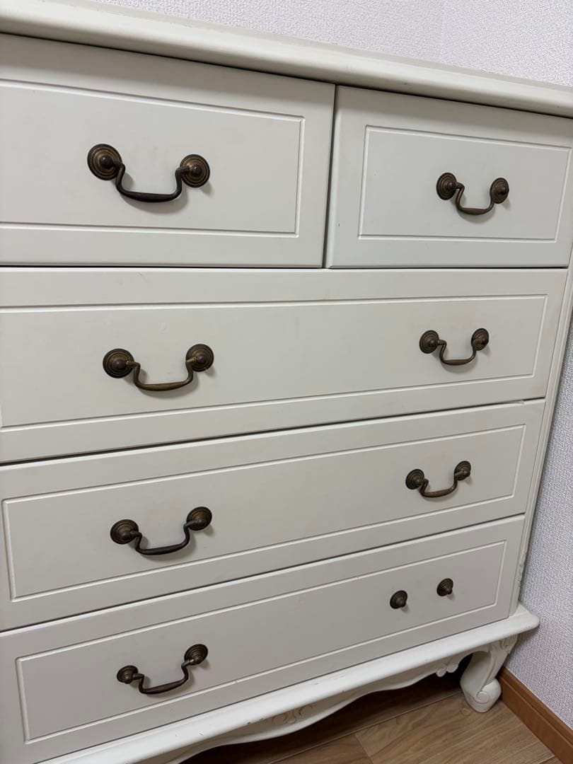 も*送様 アンティーク　ロココ調　ホワイト木製チェスト　フレンチカントリー