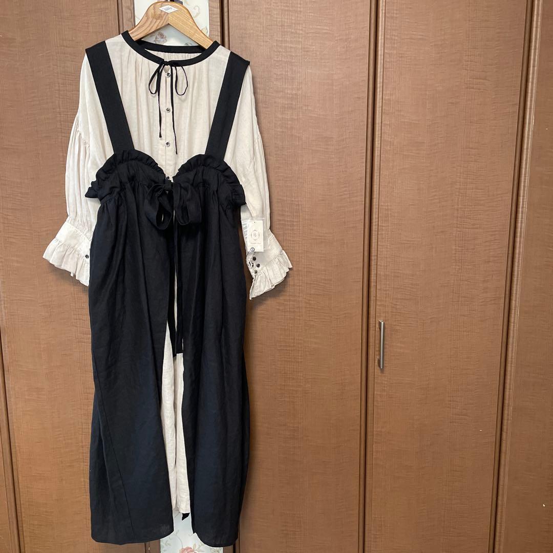 極美品nest Robeネストローブ　リネンスモックドレスワンピース