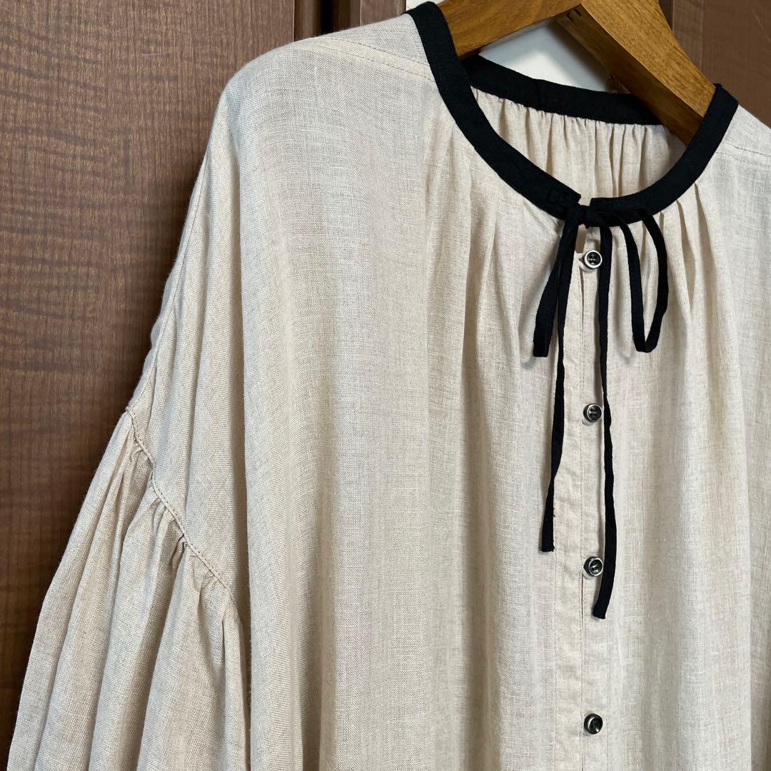 極美品nest Robeネストローブ　リネンスモックドレスワンピース