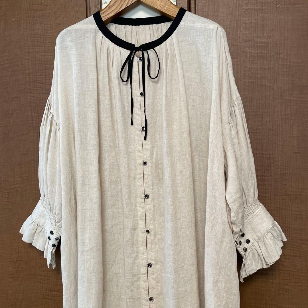 極美品nest Robeネストローブ　リネンスモックドレスワンピース