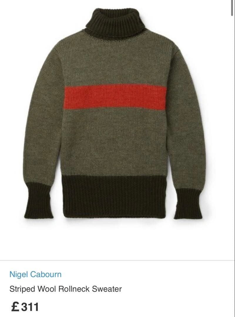 Nigel Cabourn stripe wool ロールネック ニット　uk