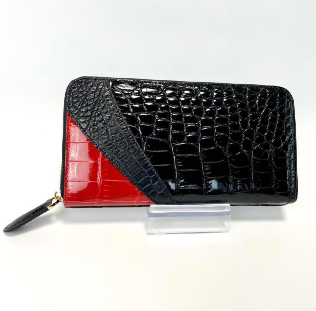 クロコダイル財布 516-2レディース長財布 シャイニング ワニ革 レッド