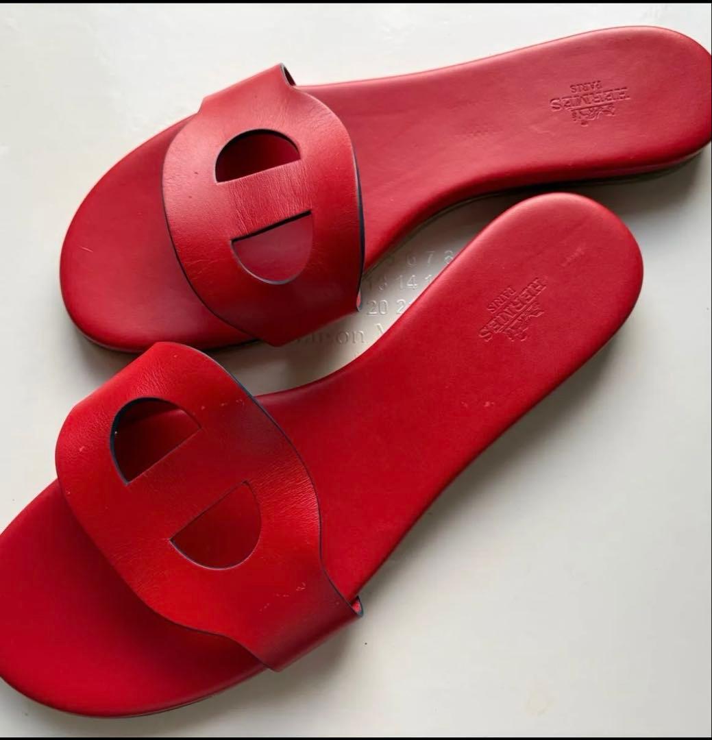 エルメス HERMES サンダル リスボア　ジャスパールージュ　39 リペア済