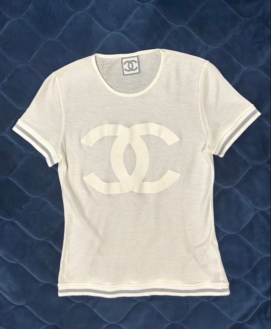 ビッグCCマーク入ライントップス ホワイトTシャツ 【未使用】