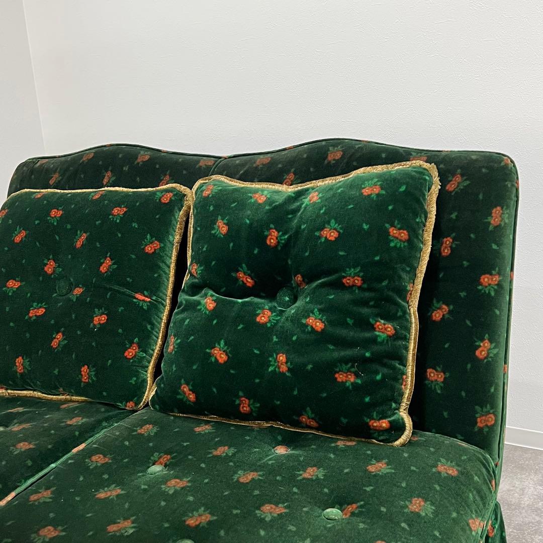 花柄ベルベットソファ 2人掛けソファ 昭和レトロ クッション付き アンティーク