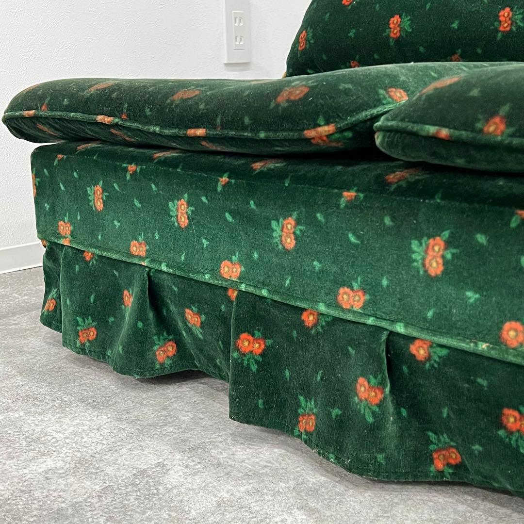 花柄ベルベットソファ 2人掛けソファ 昭和レトロ クッション付き アンティーク