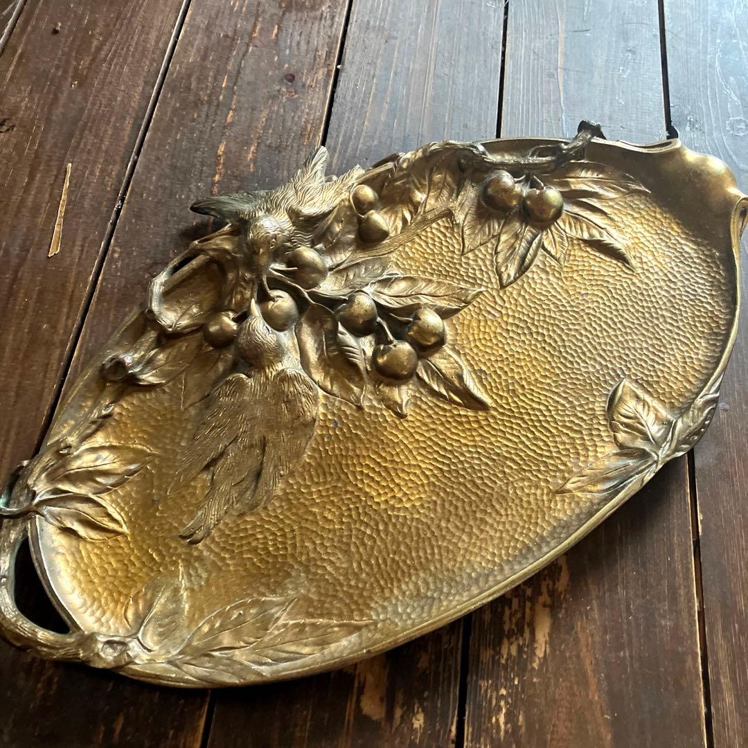 フランス アンティーク 鳥と木の実の装飾プレート ブロンズ　バルボティーヌ