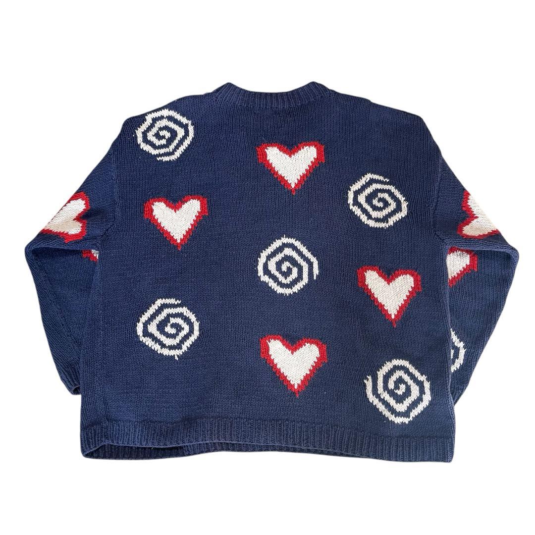 古着 マクマホーン エクアドルニット コットンニット ハート 茄子紺