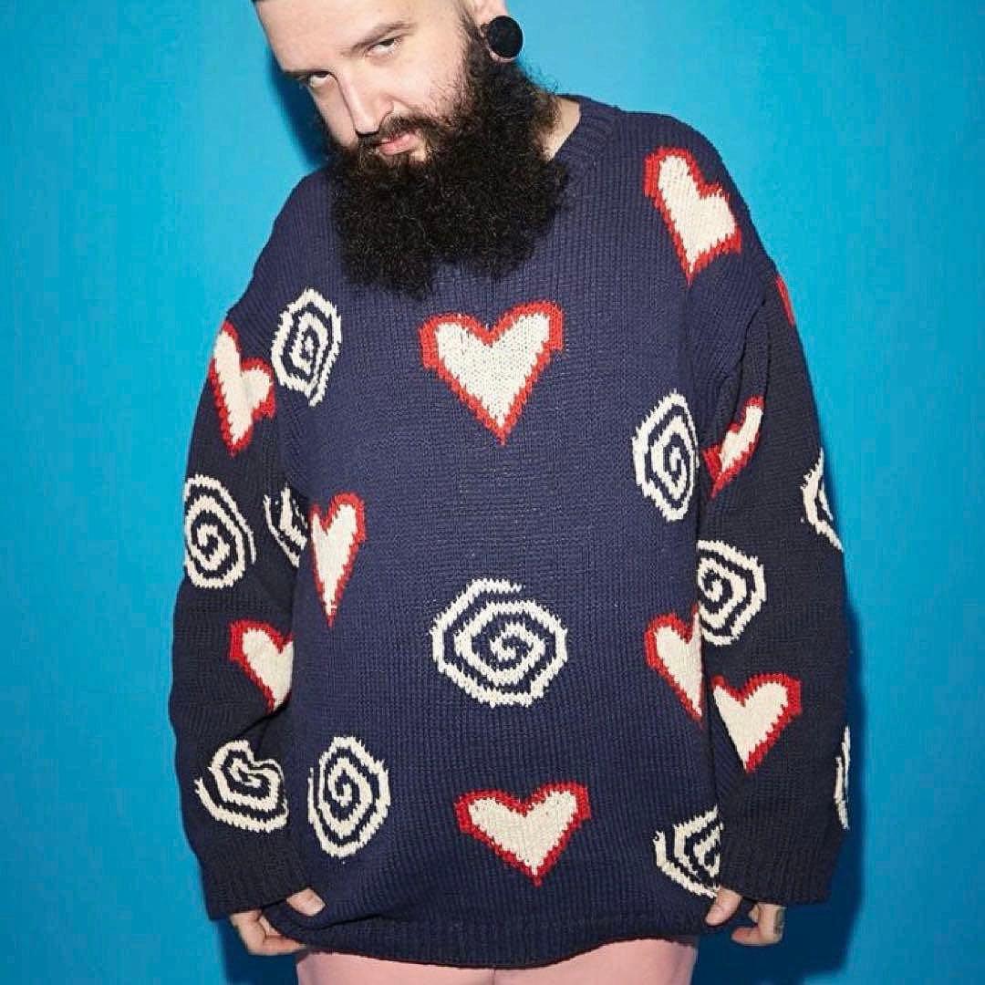 古着 マクマホーン エクアドルニット コットンニット ハート 茄子紺