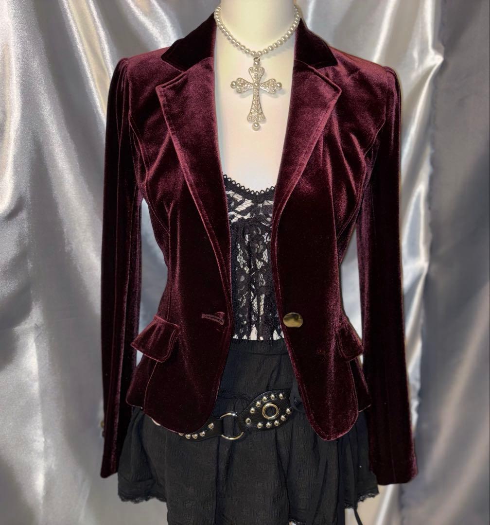 ダークコア gothic y2k ゴスロリ ベロアジャケット ワイン グランジ