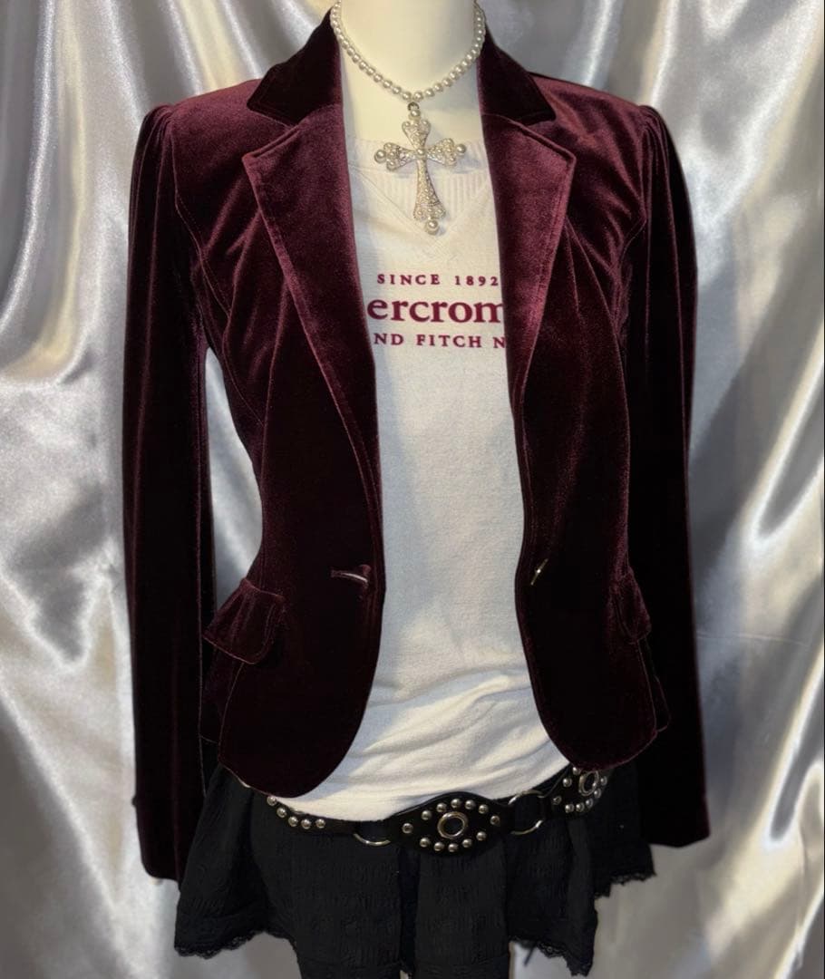 ダークコア gothic y2k ゴスロリ ベロアジャケット ワイン グランジ