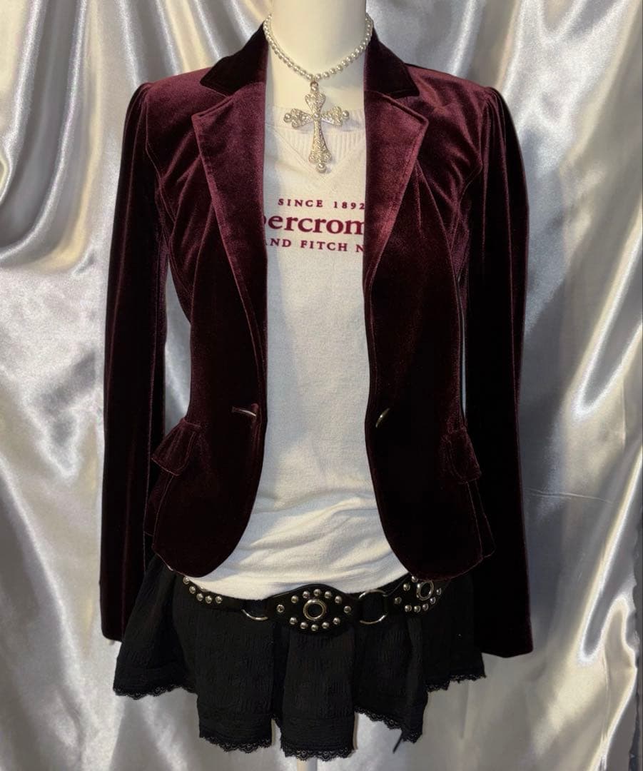 ダークコア gothic y2k ゴスロリ ベロアジャケット ワイン グランジ
