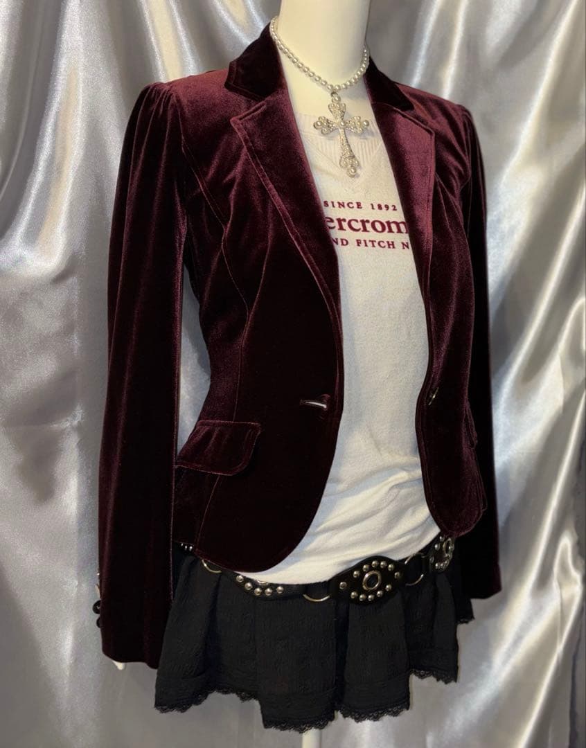 ダークコア gothic y2k ゴスロリ ベロアジャケット ワイン グランジ