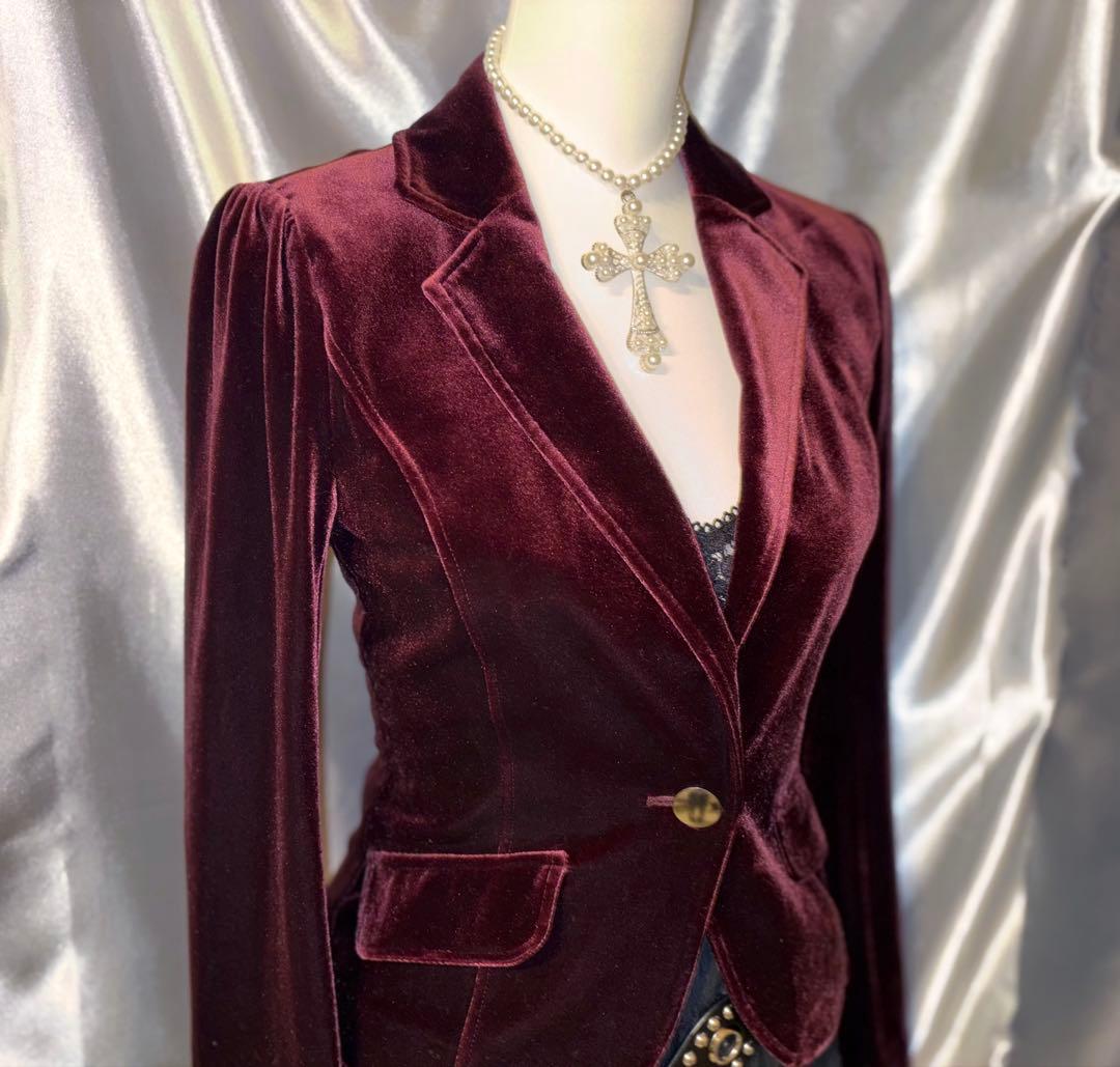 ダークコア gothic y2k ゴスロリ ベロアジャケット ワイン グランジ