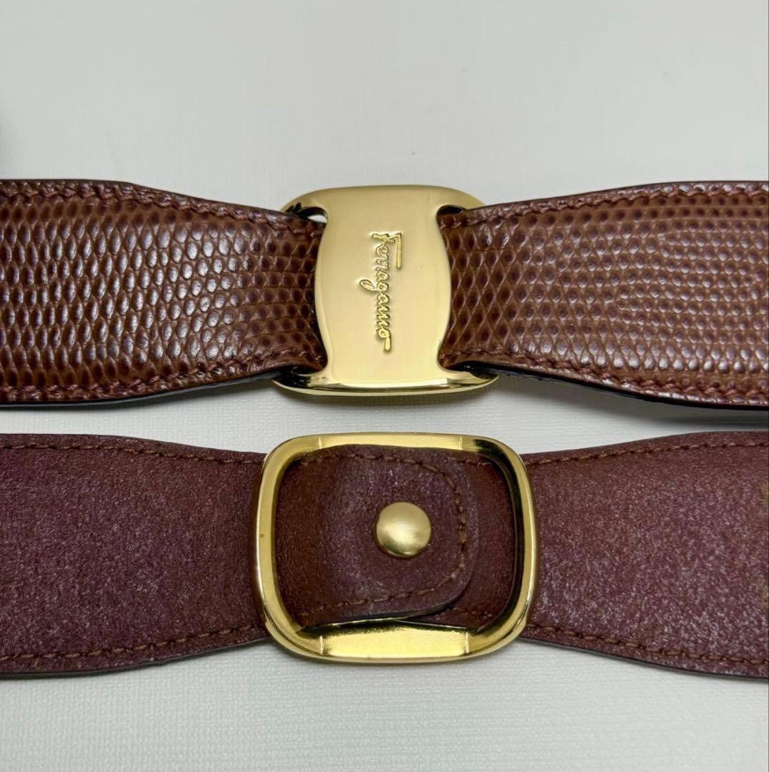フェラガモ ベルト ヴァラリボン レザー ゴールド金具 ブラウン