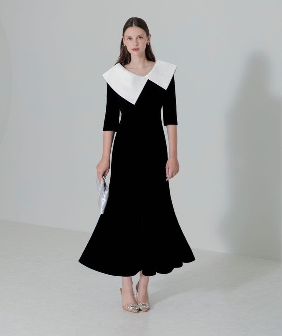 LEJA アシンメトリービックカラーベロアワンピース