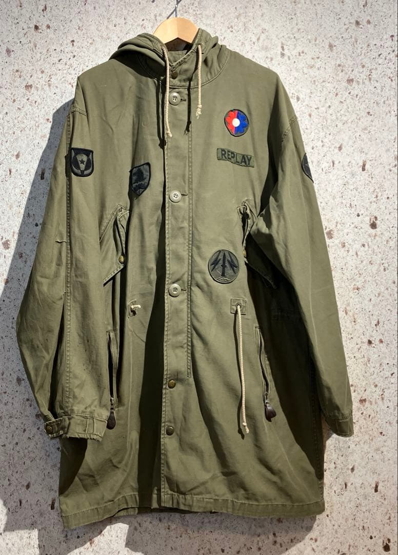 REPLAY モッズコート カーキ　ミリタリー　リプレイ　ユニオンジャック　刺繍