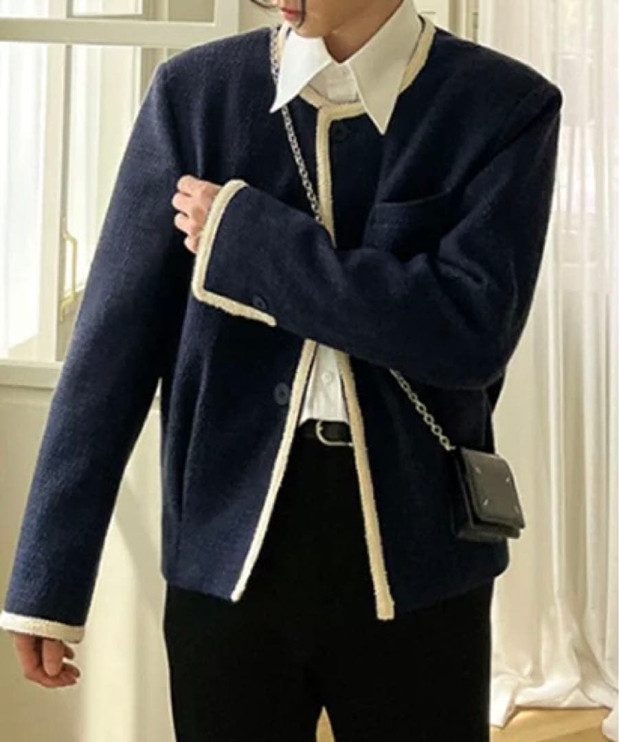 2planツイードジャケット ネイビー メンズ 韓国ブランド