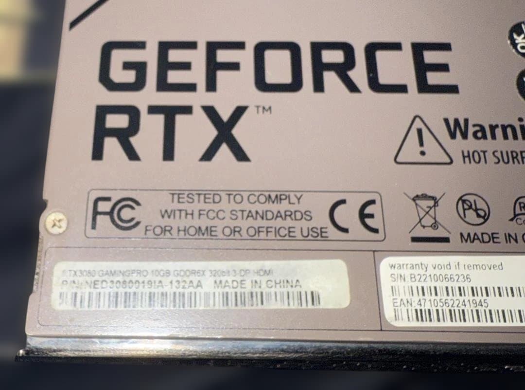 動作確認済 RTX3080 GamingPro 10GB GDDR6X