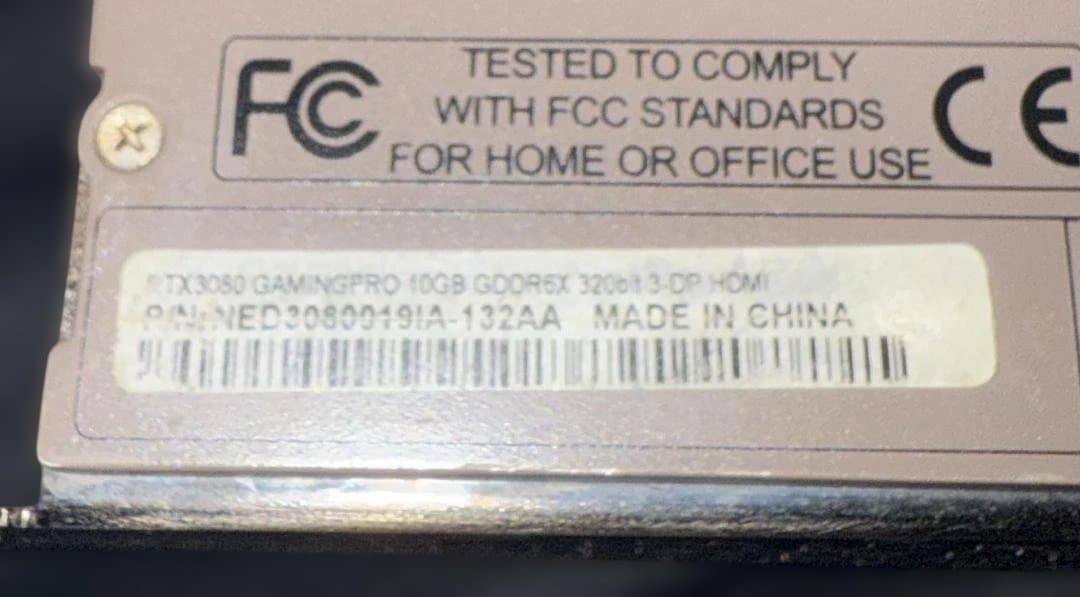 動作確認済 RTX3080 GamingPro 10GB GDDR6X