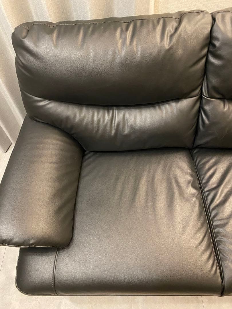 合成皮革 2人用ソファ( MK02KD Nシールド BK)　ブラック