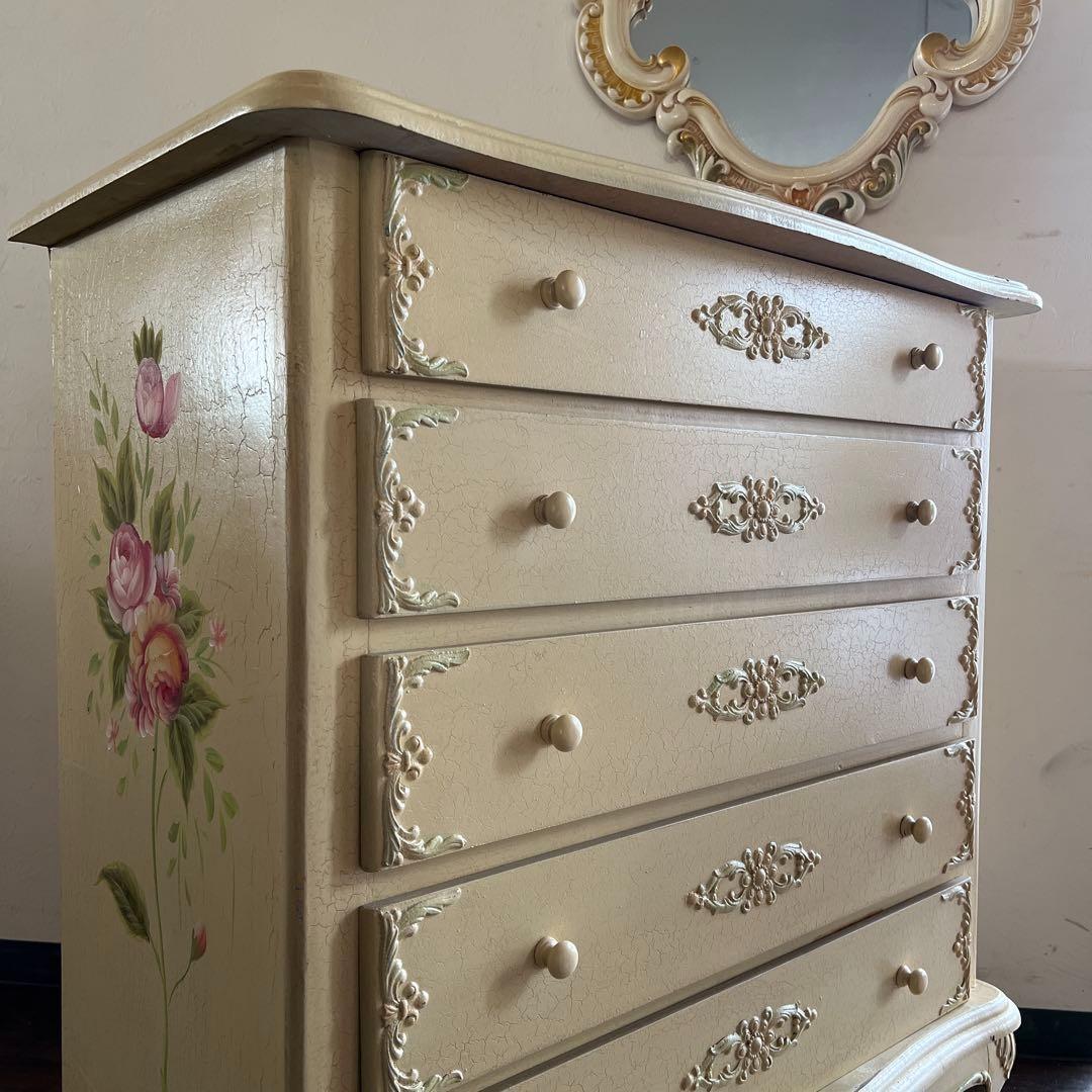 k016r122 ロココ調 ブーケ柄のチェスト 猫脚 クラック加工 クラシカル