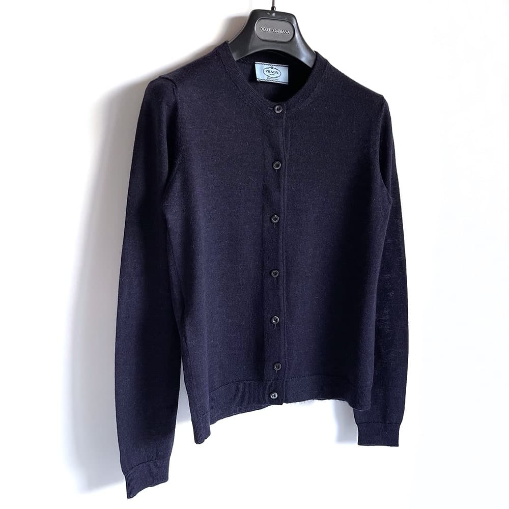 PRADA プラダ*アルパカカーディガン ネイビー 38(S)クルーネックニット