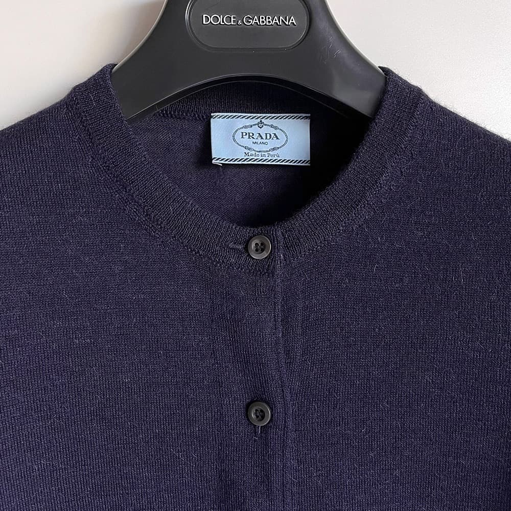 PRADA プラダ*アルパカカーディガン ネイビー 38(S)クルーネックニット