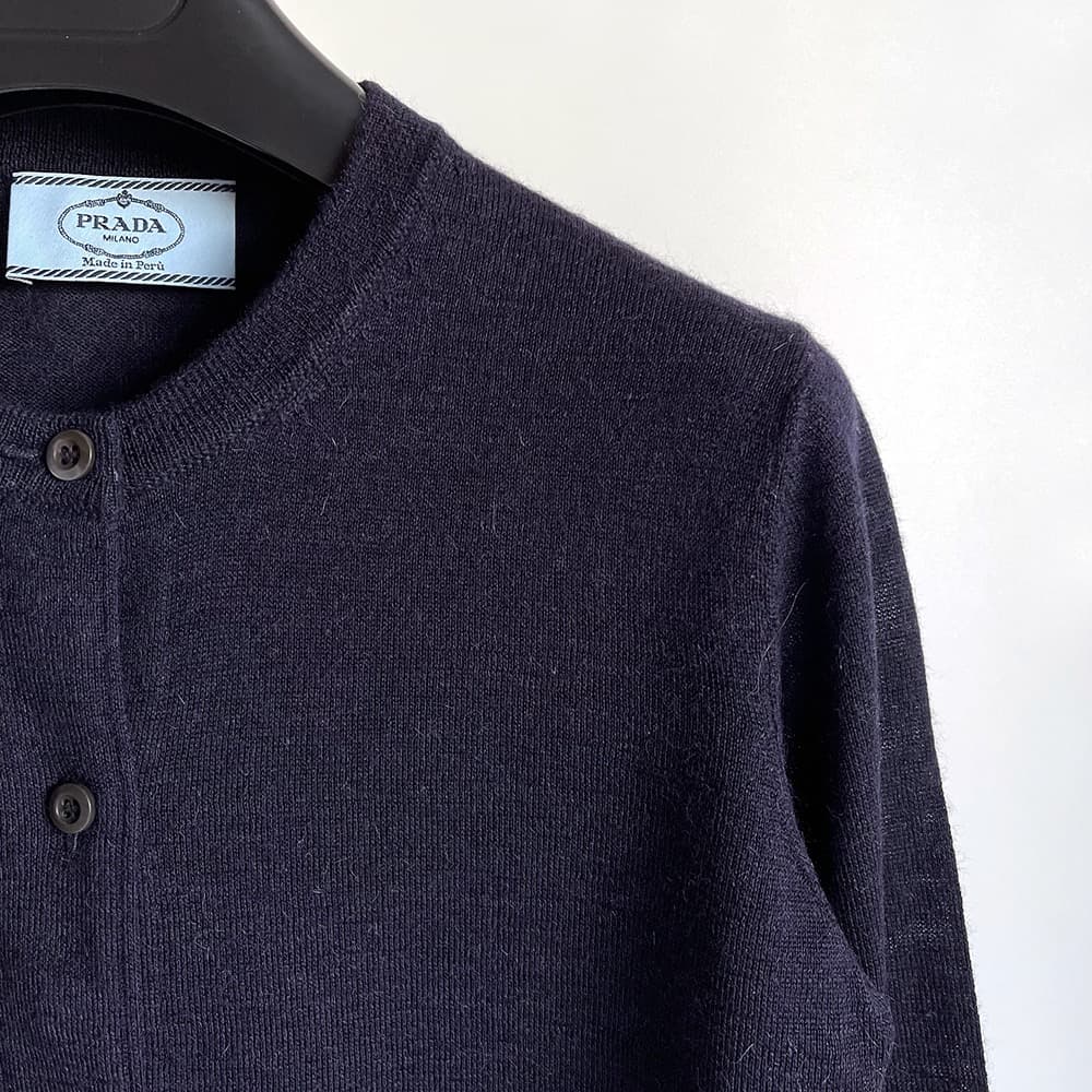 PRADA プラダ*アルパカカーディガン ネイビー 38(S)クルーネックニット