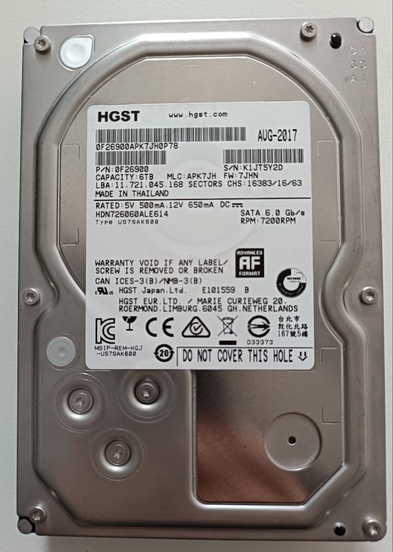 【注意】HGST HDN726060ALE614 6TB 中古品