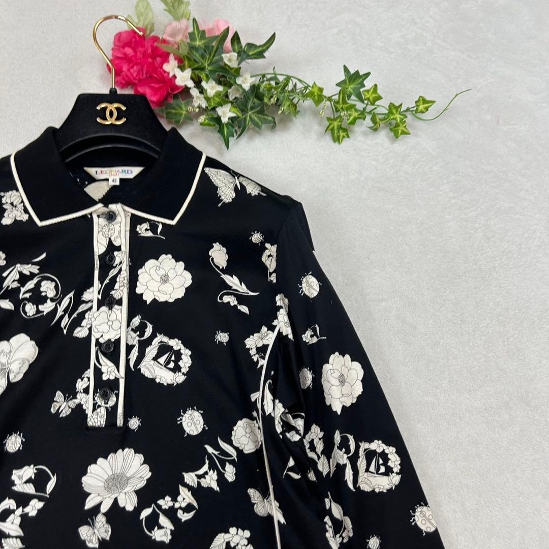 J565 美品 L レオナールスポーツ ポロシャツ ブラック レディース