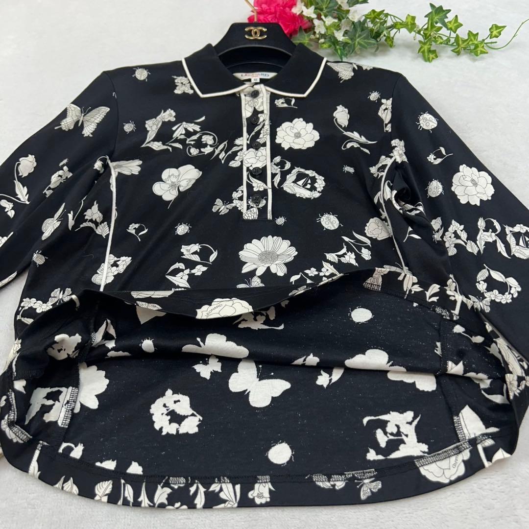 J565 美品 L レオナールスポーツ ポロシャツ ブラック レディース