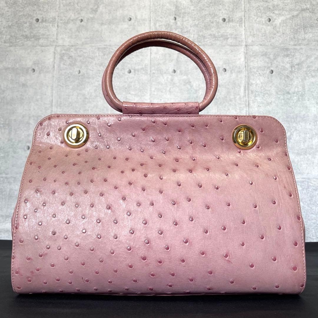 専用品HAMANO 濱野皮革工藝 オーストリッチ ダスティピンク ハンドバッグ