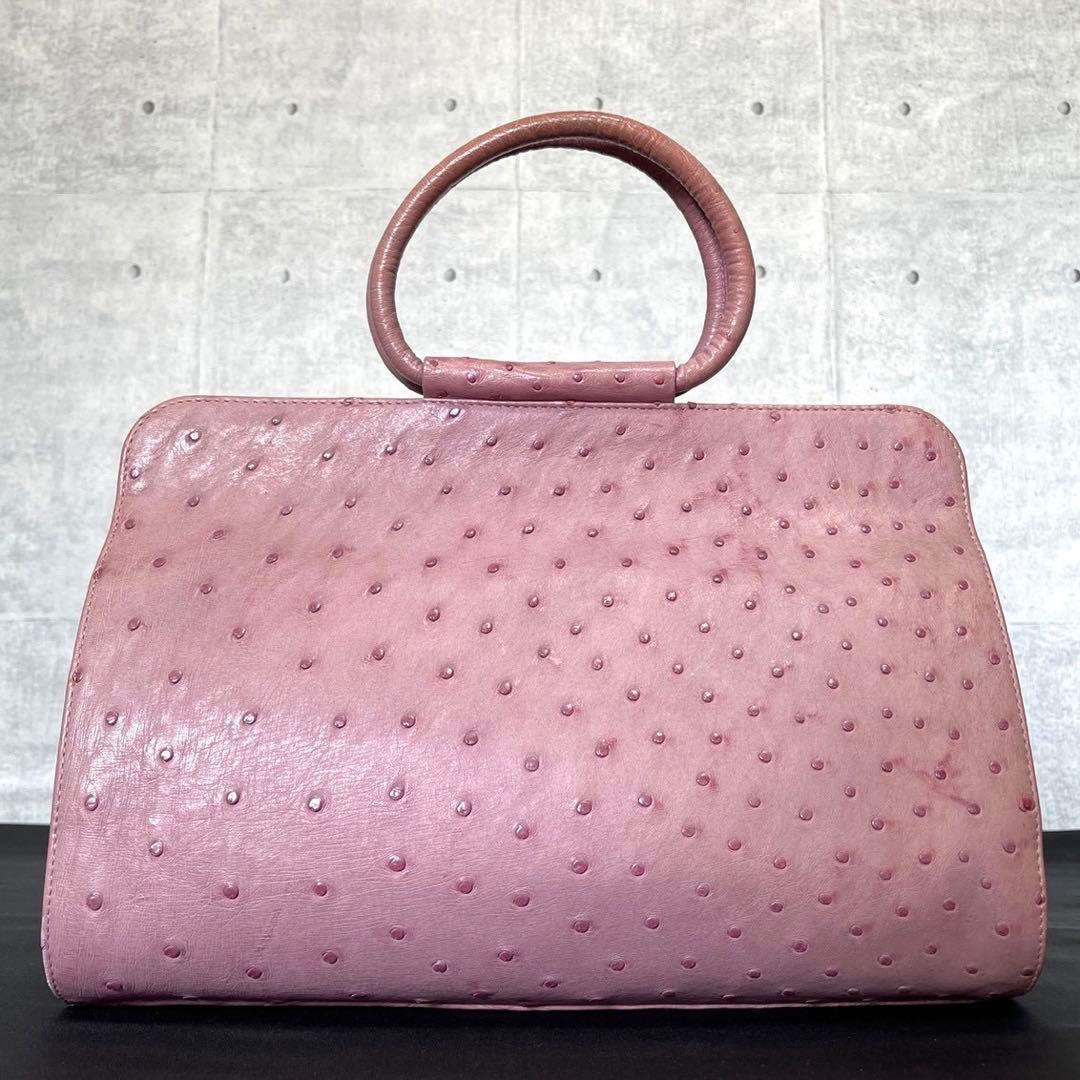 専用品HAMANO 濱野皮革工藝 オーストリッチ ダスティピンク ハンドバッグ