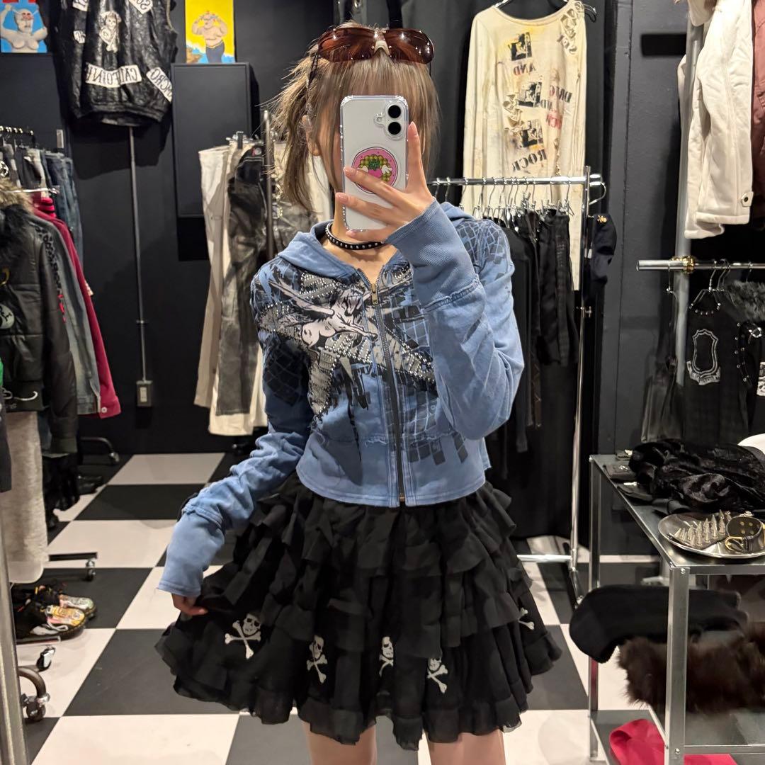 Y2K ピチ　短丈ジップアップパーカー　キラキラ　ホースデザイン　ギャル