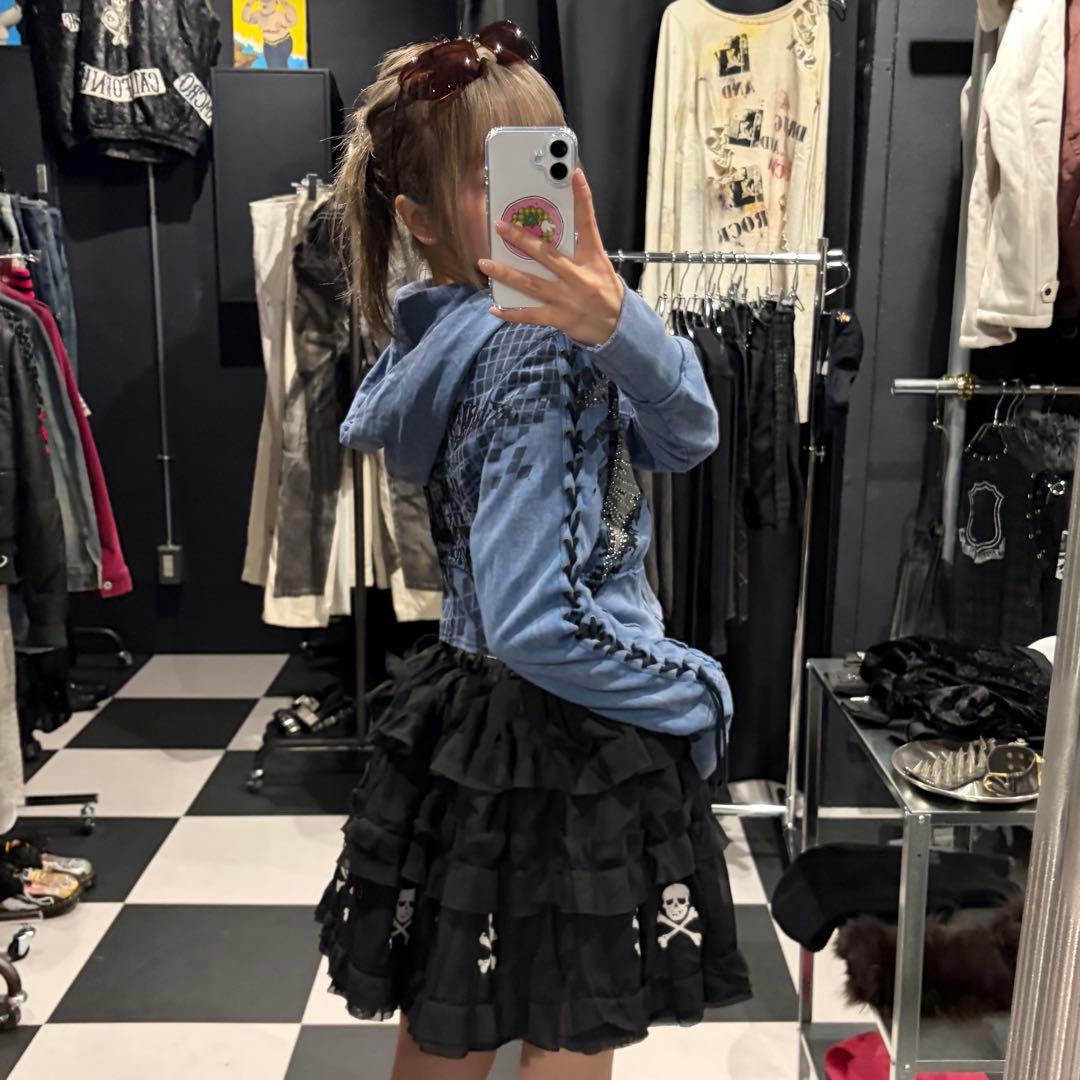 Y2K ピチ　短丈ジップアップパーカー　キラキラ　ホースデザイン　ギャル