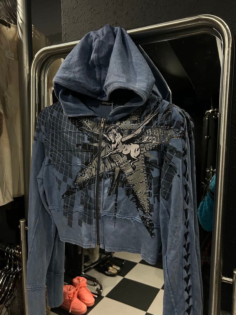 Y2K ピチ　短丈ジップアップパーカー　キラキラ　ホースデザイン　ギャル