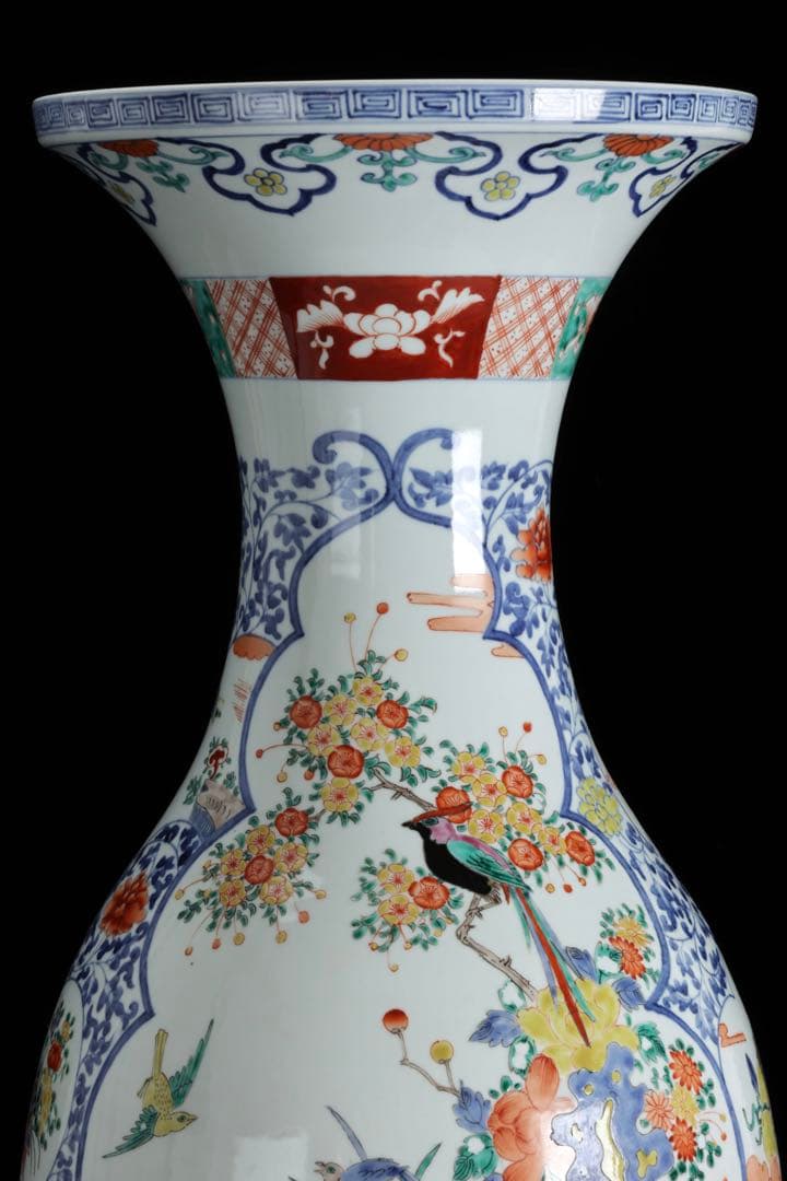 N*p様 有田焼 伊万里焼 色絵花鳥図大花瓶 高さ61㎝ 特大 飾壺 古美術品