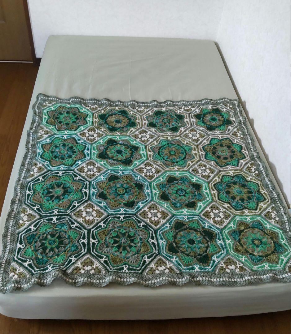 C428　手編みマルチカバー　ブランケット　モチーフ編み　モチーフ繋ぎ　大判