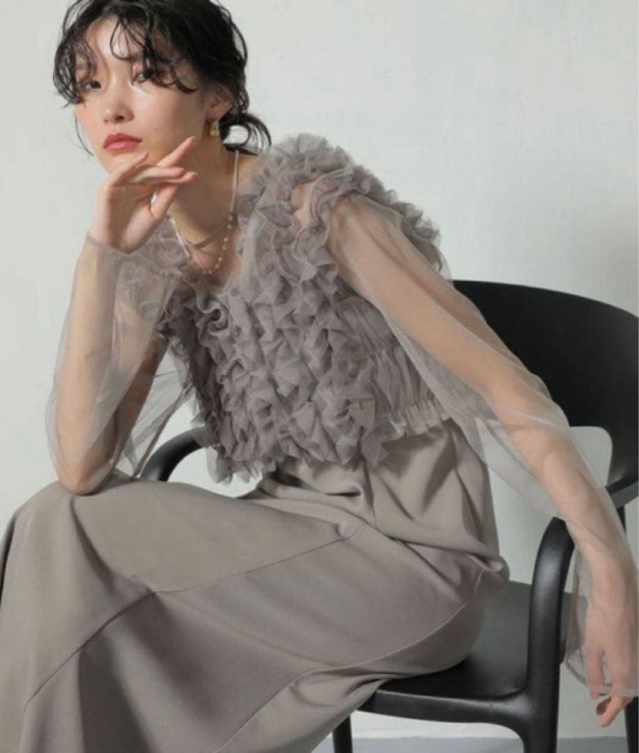 KANA チュール ボリューム フリル ベスト シアー トップス ワンピース