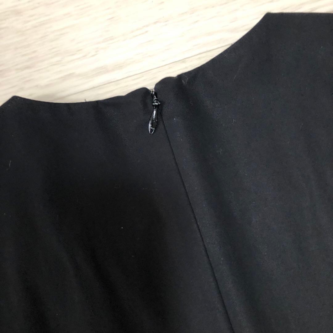 ヨーコチャン ウエストパール付　ノースリーブワンピース 膝丈　ブラック